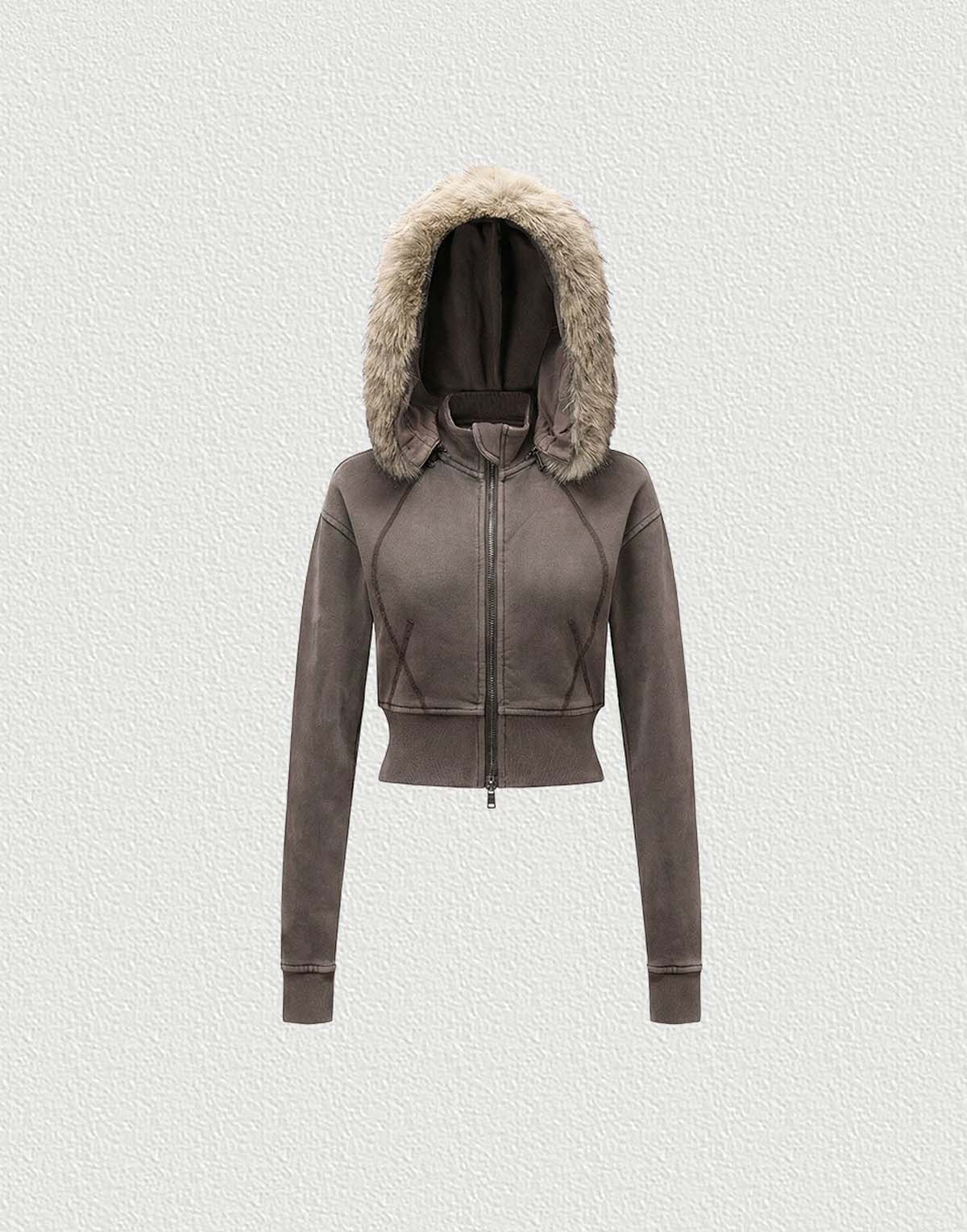 Women's High-End Detachable Fur Collar Hooded Lulu Sweatshirt-wh289-2